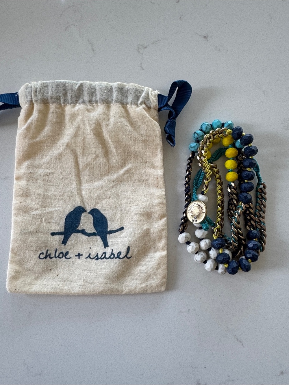 Chloe + Isabel Navy, Turquoise, Yellow and White Beaded Wrap Bracelet NWT
